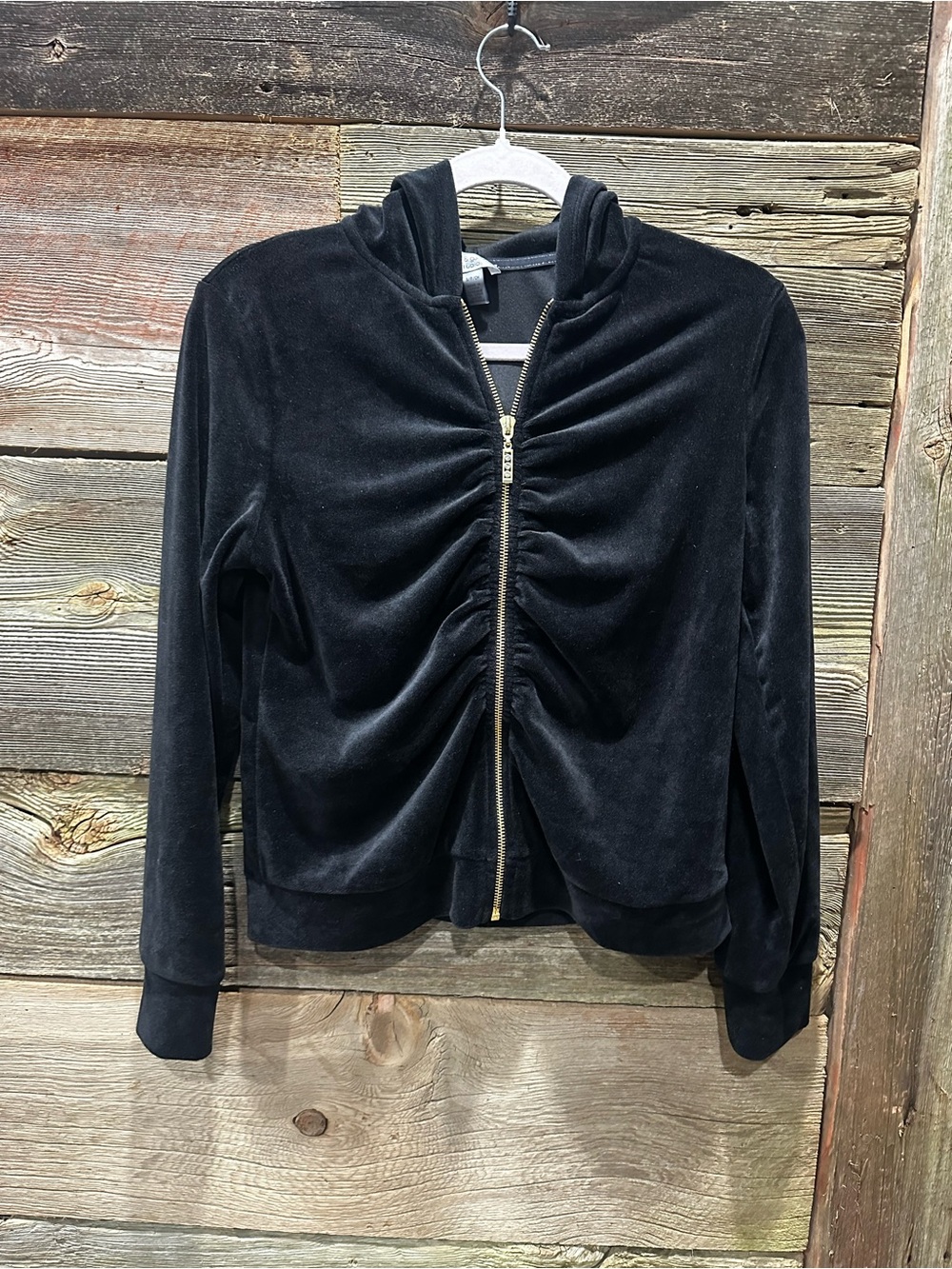 Cable & Gauge Studio Ruched Velour Zip-Up Hoodie Small